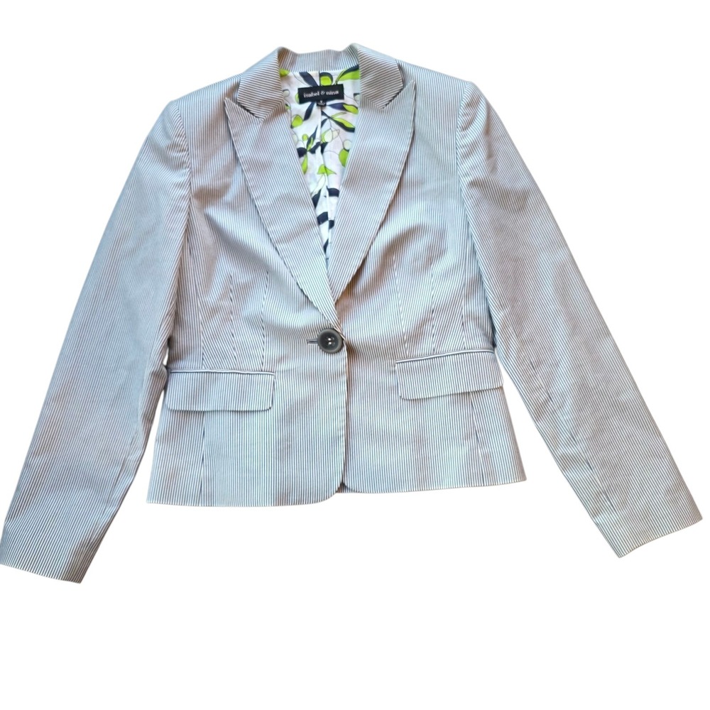 Isabel‎ & Nina Pinstriped One Button Blazer With Floral Lining 8 #1189